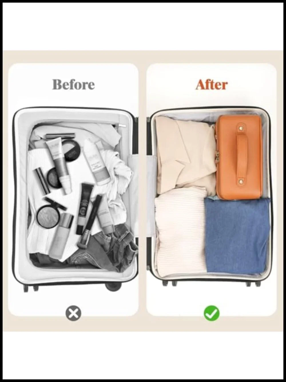 Large Waterproof PU Leather Travel Makeup Bag with Dividers & Handle 2L